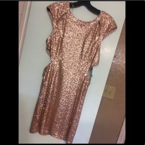 Cutout back rose gold sequin dress